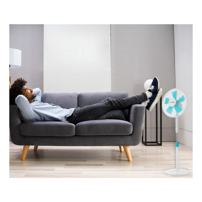 Blaupunkt Ventilador de pie base redonda 5 aspas 3 velocidades altura regulable con mando a distancia y temporizador 45W 1