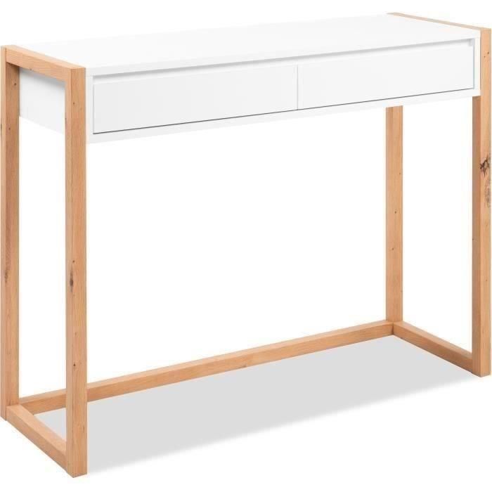 Escritorio consola - DENVER - Roble Artisan / Blanco - 2 cajones - 100 x 35 x 75 cm 2