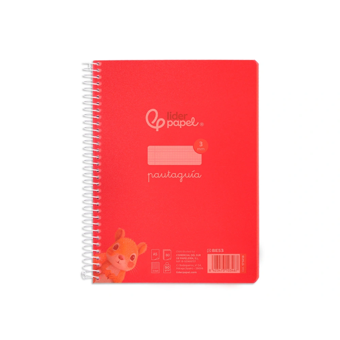 Liderpapel Cuaderno Espiral A5 Pautaguía 80 Hojas 90gr Cuadro Pautado 3 mm con Margen Color Rojo 1