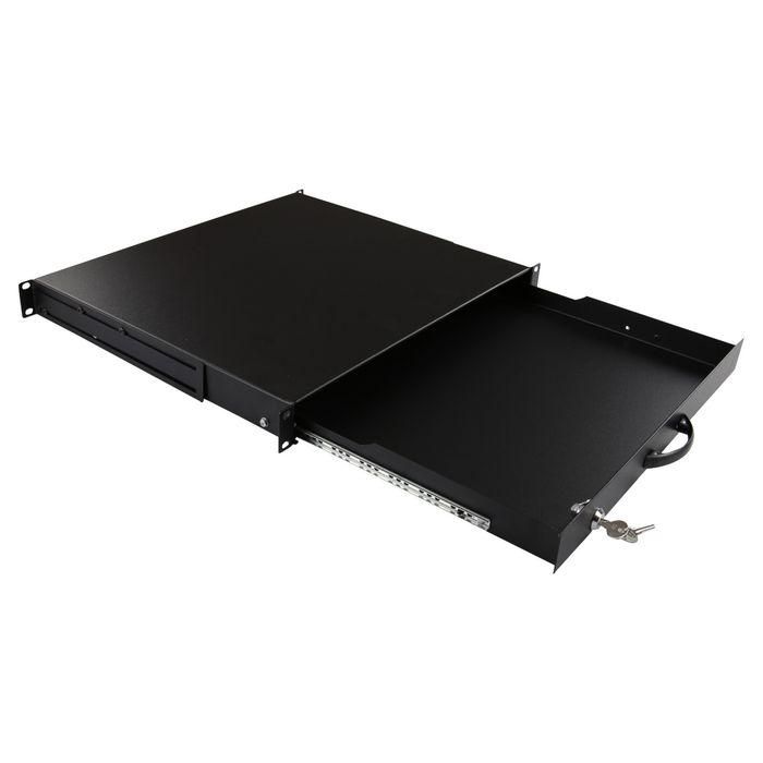 Lanview Módulo Cajón Extraíble Rack 1U 19" con Cerradura, Profundidad Ajustable, Uso General para Teclado, Negro RAL 9005 Lanview Módulo Cajón Extraíble Rack 1U 19" con Cerradura, Profundidad Ajustable, Uso General para Teclado, Negro RAL 9005