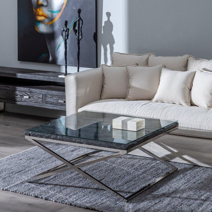 Mesa Centro Negro Madera / Acero Salón 100 X 100 X 48 cm