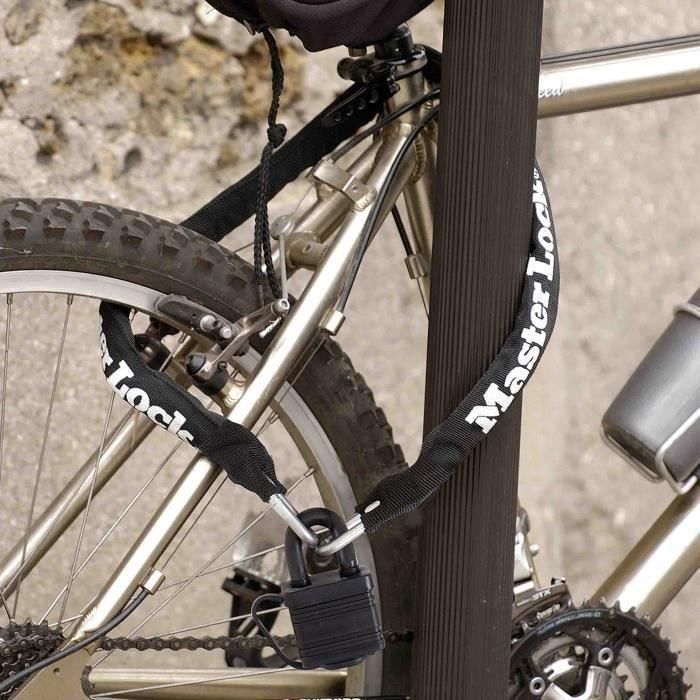 Master Lock Cadena de Seguridad de Acero 90cm x Ø 6mm con Candado 40mm, Funda de Nylon y 2 Llaves - Color Negro 5