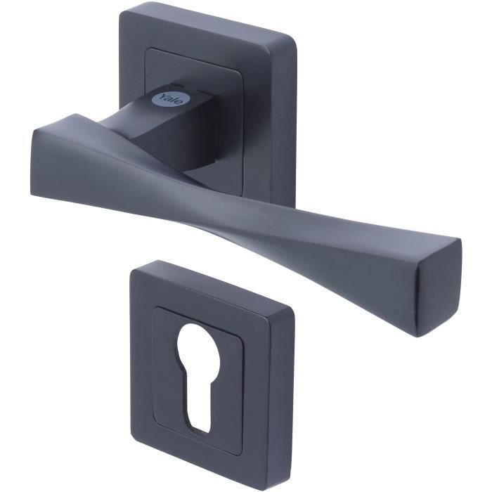 YALE YPP7-V-PE Tirador de puerta Verona cuadrado, paso cilindro euro, negro