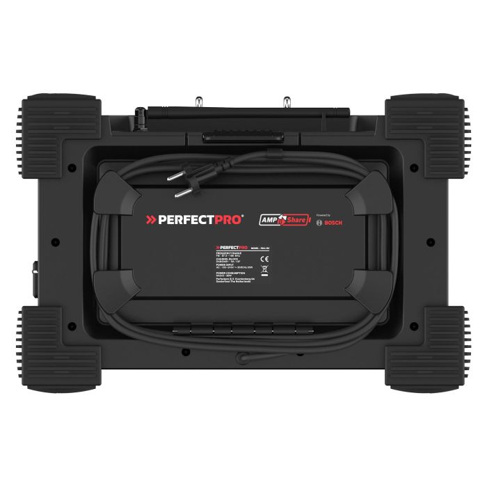 PerfectPro ROCKHART 18V Baustellenradio - Radio de obra digital con DAB+/FM, Bluetooth 5.2, NFC, 60W, 4 altavoces, resistente a golpes y agua (IP44), Negro/Rojo