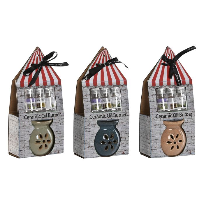 DKD Home Decor Quemador Cottage Set de 4 (3 Unidades) Verde Marron Gres 6 x 24.5 x 11 cm 1