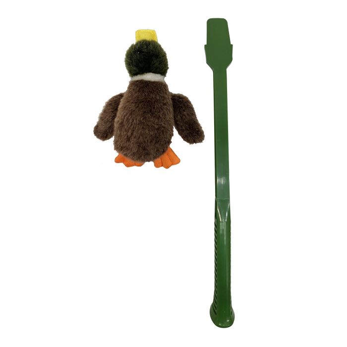 Flingerz Juguete Perro Pato Furry Duck con Lanzador, Nylon Balístico Resistente, Chirriador, Lavable, para Lanzamiento Largo 2 Flingerz Juguete Perro Pato Furry Duck con Lanzador, Nylon Balístico Resistente, Chirriador, Lavable, para Lanzamiento Largo 2