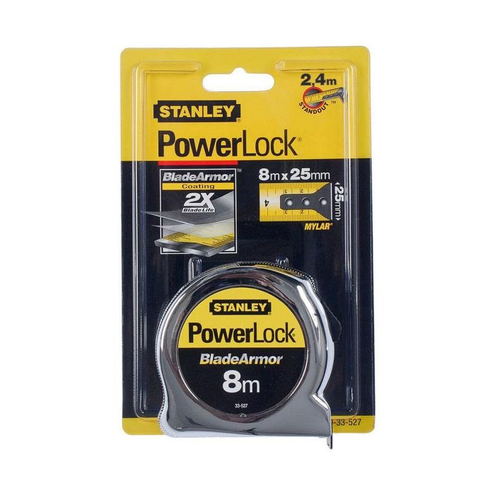 Stanley 0-33-527 Flexómetro Powerlock Blade Armor de 8m x 25mm, cinta métrica retráctil resistente para mediciones precisas. 1 Stanley 0-33-527 Flexómetro Powerlock Blade Armor de 8m x 25mm, cinta métrica retráctil resistente para mediciones precisas. 1