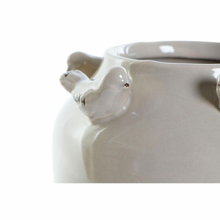 Jarrón DKD Home Decor Porcelana Gris Beige Pájaros Shabby Chic (15 x 15 x 13,5 cm) (2 Unidades) 2