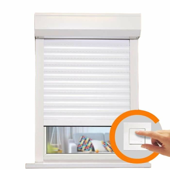 France Combi Persiana enrollable PVC doble pared, motor eléctrico cableado con interruptor, cajuela y correderas aluminio, 1,4 x 1,2 m, Blanco