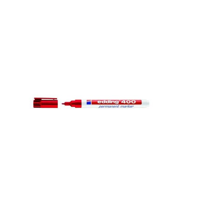 Edding Rotulador permanente 400 rojo, punta redonda 1 mm, recargable para papel, metal, vidrio y plásticos