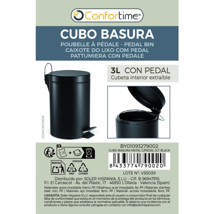 Confortime Cubo Basura Metal con Pedal 3 Litros Negro 8