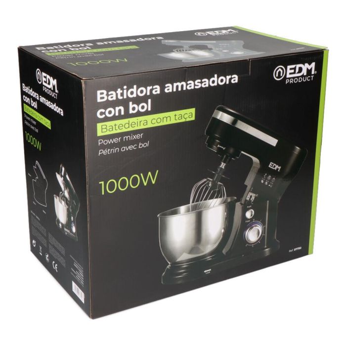 Batidora amasadora 1000w con bol de acero inoxidable 4l edm 4