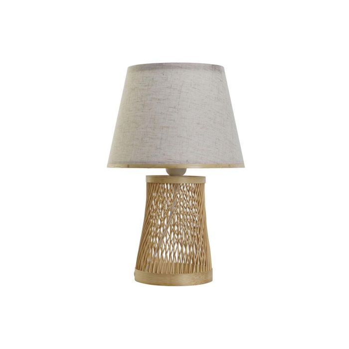 DKD Home Decor Lámpara Sobremesa Urban Bambú y Poliéster Marrón Natural 24x24x37 cm E27 50W