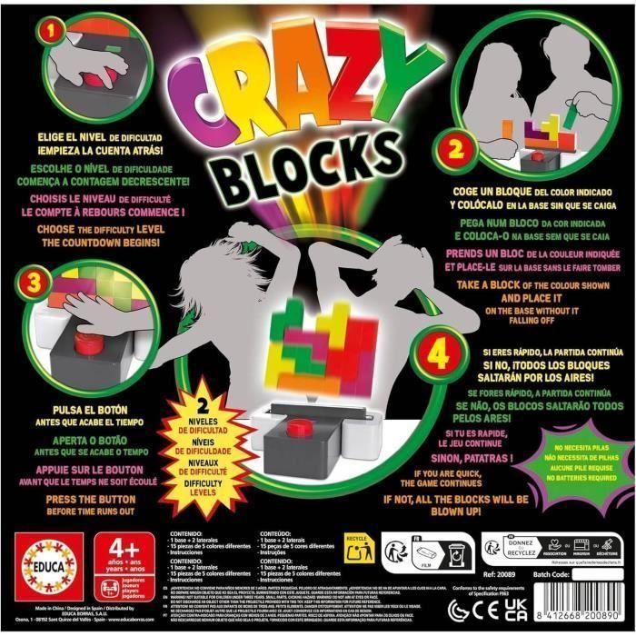 Educa 20089 Crazy Blocks - Juego de mesa de bloques explosivo, sé el más rápido colocando bloques o saltarán, 2 niveles de dificultad, +6 años 2 Educa 20089 Crazy Blocks - Juego de mesa de bloques explosivo, sé el más rápido colocando bloques o saltarán, 2 niveles de dificultad, +6 años 2