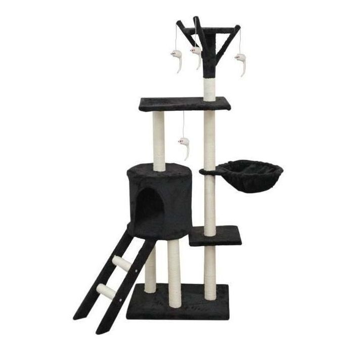 JIPSY ALC14 Árbol para gatos mediano, con nicho y percha, 3 plataformas, Negro, 79x34x138 cm JIPSY ALC14 Árbol para gatos mediano, con nicho y percha, 3 plataformas, Negro, 79x34x138 cm