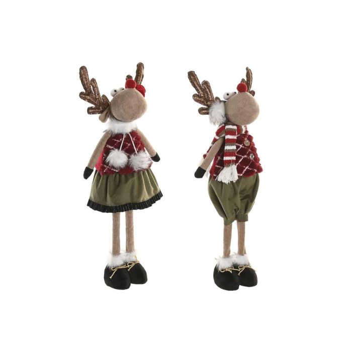 DKD Home Decor Figura Reno Decoración Navidad Alpina Poliéster Verde Rojo Marrón 16x41x23 cm 2 Unidades 1