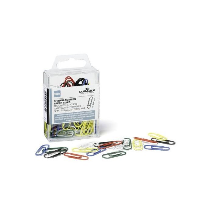 Durable Clips para Papel de Plástico 26mm Multicolor 100 Unidades