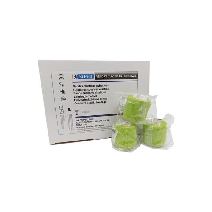 Venda Cohesiva 5 cm X 4,5M Verde 1 Ud. Venda elástica compresiva autoadhesiva para tratamiento, prevención y protección. Ideal para deportistas y veterinaria.