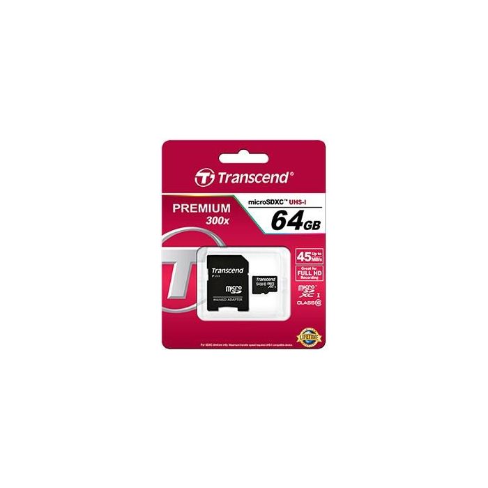 CARD microSD Card 64GB Transcend SDXC Class10 w/adapter