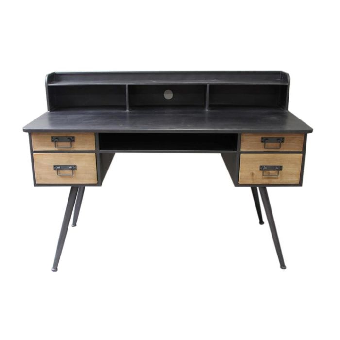DKD Home Decor Escritorio Vintage Negro Natural Abeto Metal 135 cm Ancho x 60 cm Fondo x 95 cm Alto con 4 Cajones Desmontable