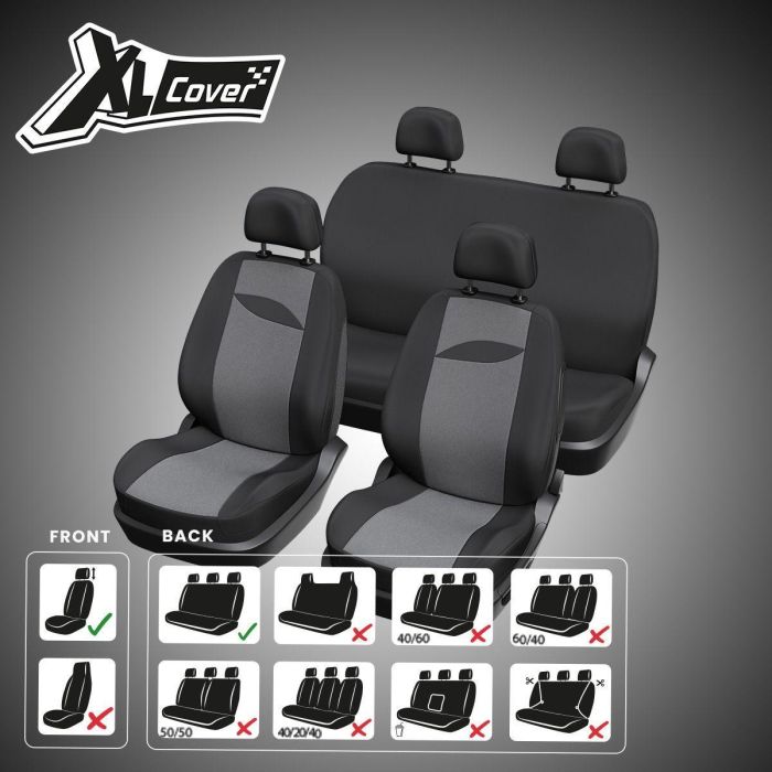 Fundas para asientos de coche - XLCOVER - Sin aberturas - Compatibles con airbags - Fundas para asientos delanteros, reposacabezas y asiento trasero 5
