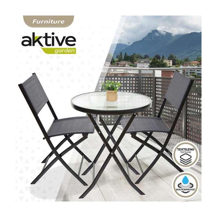 Conjunto de mesa de terraza plegable (60x71 cm) + 2 sillas de textileno (46x82 cm) aktive 5 Conjunto de mesa de terraza plegable (60x71 cm) + 2 sillas de textileno (46x82 cm) aktive 5