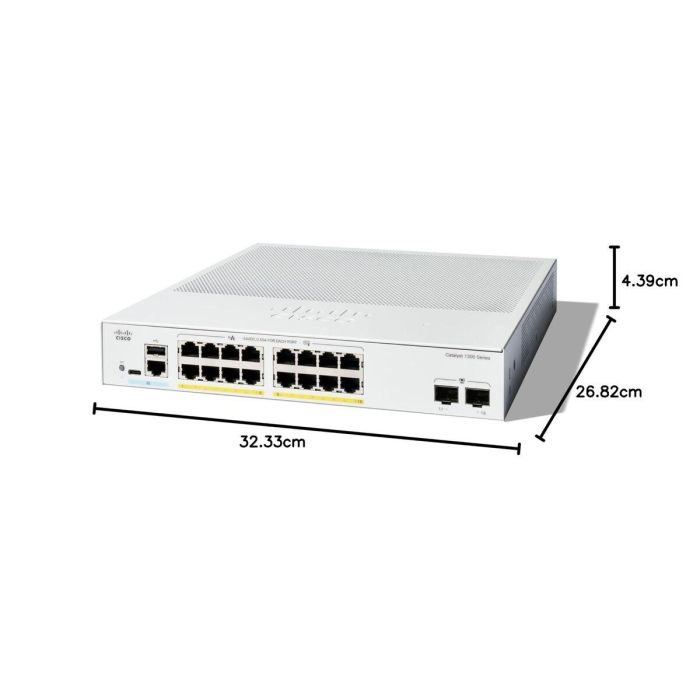Cisco CATALYST 1300 Switch Gestionado 16 Puertos Gigabit Ethernet 2 Puertos SFP 2