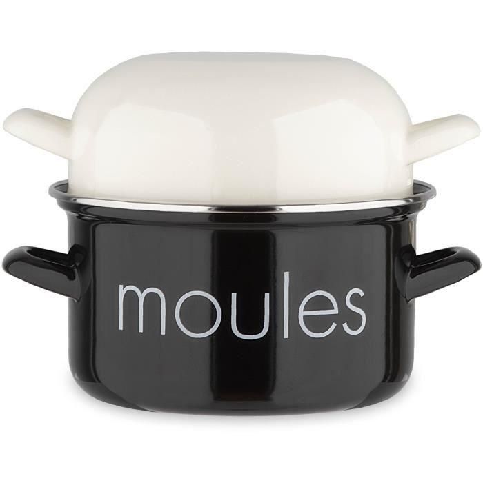 Maceta molde BAUMALU 20 cm - Decoración mejillones - Tapa blanca - Negro Maceta molde BAUMALU 20 cm - Decoración mejillones - Tapa blanca - Negro