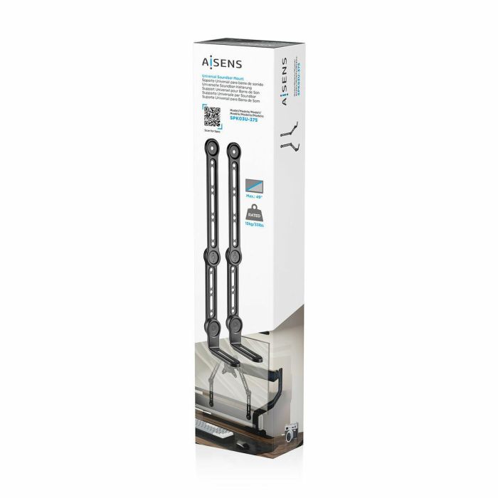 AISENS SPK03U-375 Soporte de Pared Ajustable Universal para Barra de Sonido y TV VESA hasta 15kg, Acero Negro, Antivibración. 3 AISENS SPK03U-375 Soporte de Pared Ajustable Universal para Barra de Sonido y TV VESA hasta 15kg, Acero Negro, Antivibración. 3
