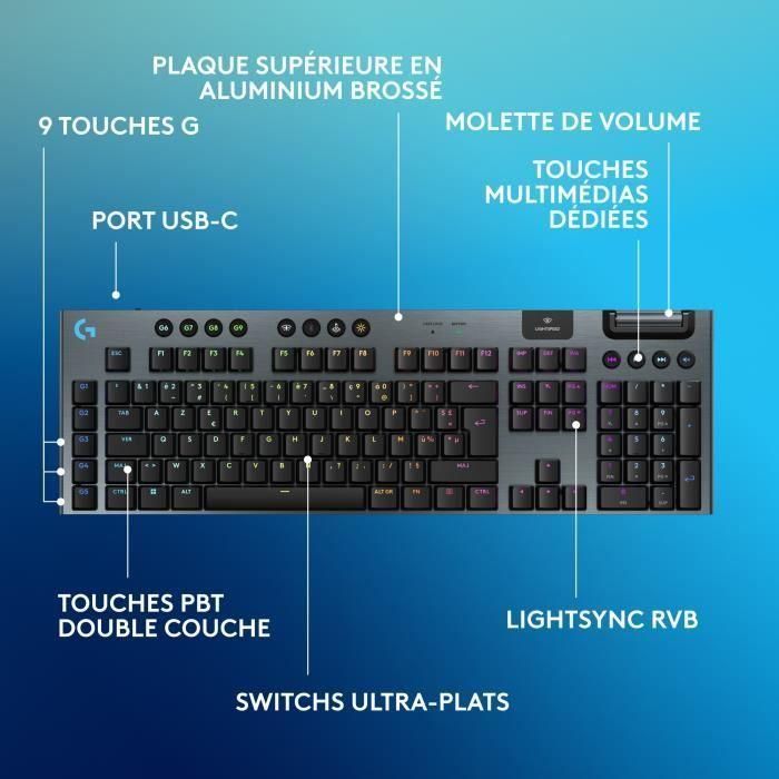 Teclado para juegos - inalámbrico - Logitech G - G915 X - Interruptor Clicky - AZERTY - Negro 5
