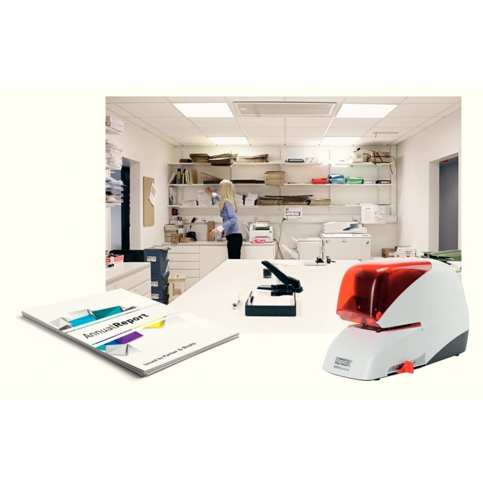 Rapid Grapadora Eléctrica 5050e, Capacidad 50 Hojas, Usa Cassette Grapas, Plata/Naranja 6