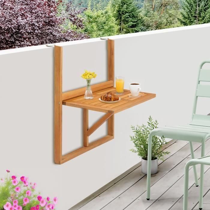 Mesa de balcón suspendida LILOU - Madera de acacia FSC - Plegable - 60x44x80 cm 4 Mesa de balcón suspendida LILOU - Madera de acacia FSC - Plegable - 60x44x80 cm 4