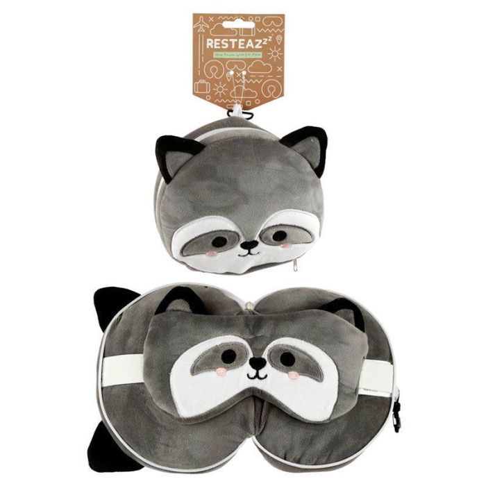 PUCKATOR Almohada de viaje con antifaz Mapache Relaxeazzz