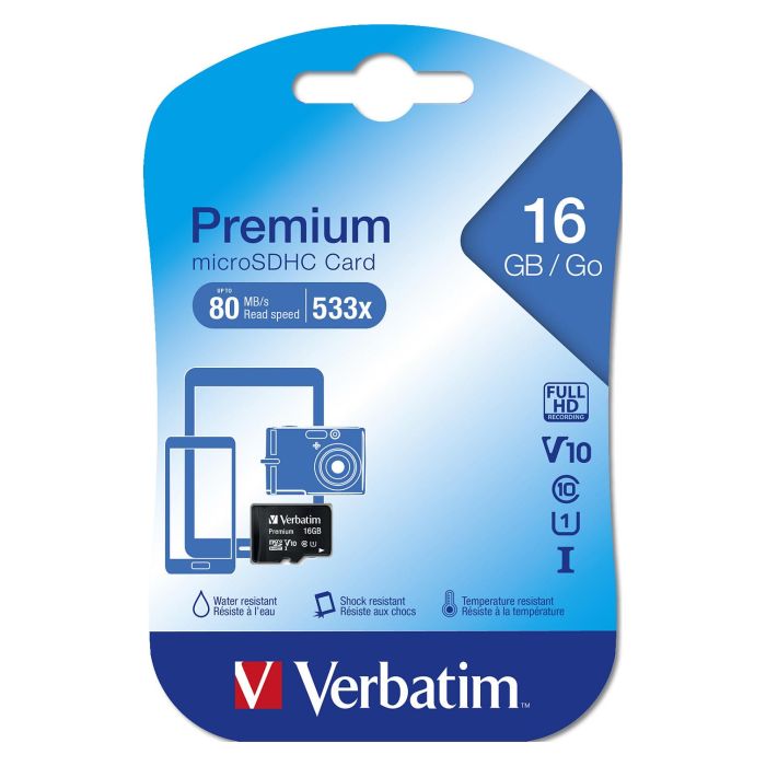 Verbatim Tarjeta MicroSDHC Premium 16GB Clase 10 80MB/s Color Negro 1
