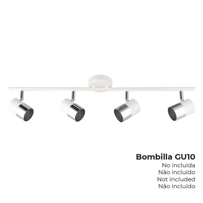 Edm Foco Halógeno 4 Elementos Moon GU10 Cromo Blanco Hueso para Techo/Pared Abatible 180° (Bombilla no incluida) 70x7.6x15.2cm 0 Edm Foco Halógeno 4 Elementos Moon GU10 Cromo Blanco Hueso para Techo/Pared Abatible 180° (Bombilla no incluida) 70x7.6x15.2cm 0