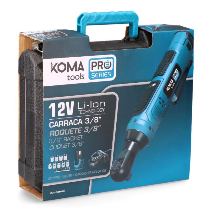 Koma Tools 12v-ca-k Carraca Eléctrica 12V 3/8" 300 RPM 45 Nm con Batería, Cargador y Vasos Hexagonales - Kit Completo 4
