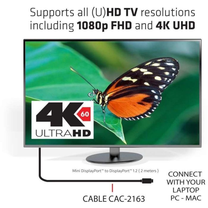 Club3D Cable Mini DisplayPort 1.2 a DisplayPort 1.2 Macho/Macho 2m 4K60Hz para Monitores y PC 4 Club3D Cable Mini DisplayPort 1.2 a DisplayPort 1.2 Macho/Macho 2m 4K60Hz para Monitores y PC 4