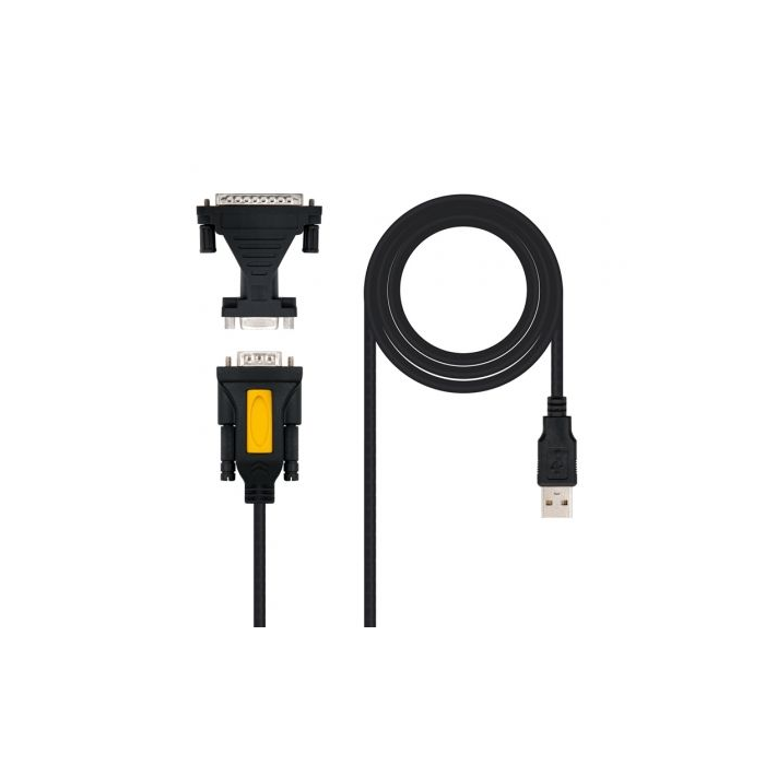 NANO CABLE 10.03.0002 Cable USB a Serie RS232 DB9 Macho, Adaptador DB9/M a DB25/M, 1.8M, Negro