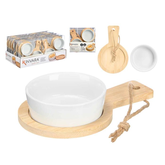 Set 2 Bols Soporte Aperitivo Redondo Kinvara 18x17 cm, Porcelana y Bambú (24 Unidades) Set 2 Bols Soporte Aperitivo Redondo Kinvara 18x17 cm, Porcelana y Bambú (24 Unidades)