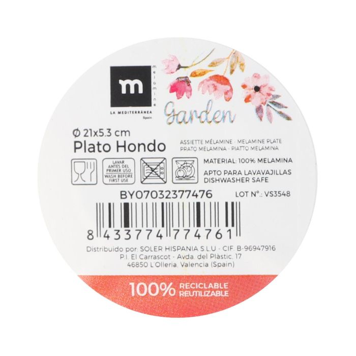 Plato Hondo Melamine Garden 21x5.3 cm La Mediterranea (24 Unidades) 1 Plato Hondo Melamine Garden 21x5.3 cm La Mediterranea (24 Unidades) 1
