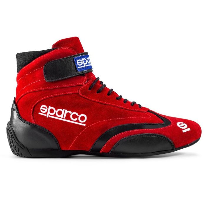 Sparco S00128742RS Botines de Carreras Top, Gamuza Roja, Talla 42, Aprobados FIA 8856-2018, Suela Antideslizante Resistente Combustible