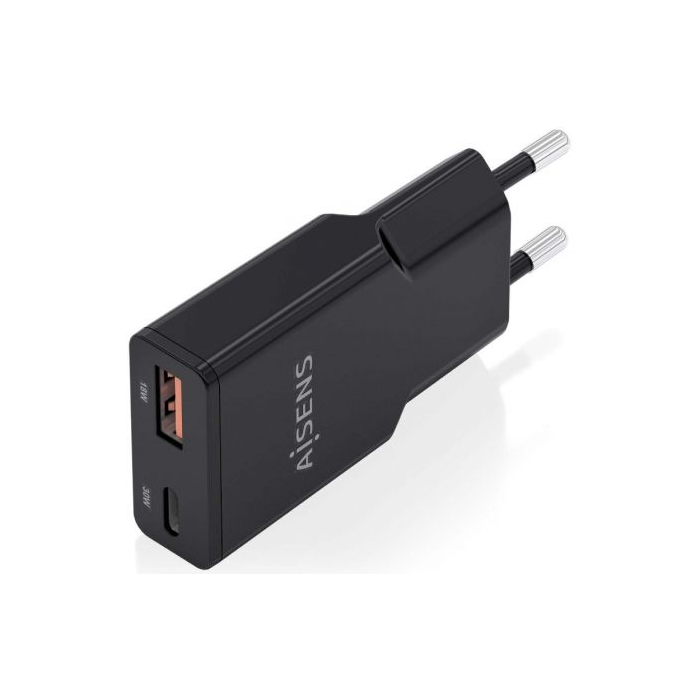 Cargador GaN de Pared Aisens ASCH-30W2P047-BK/ 1xUSB Tipo-C/ 1xUSB/ 30W 1