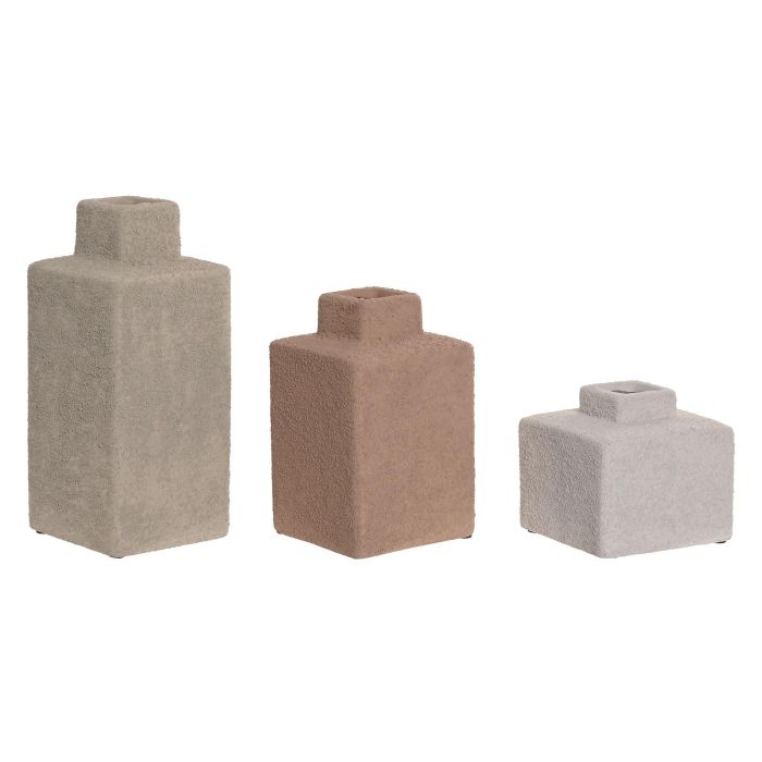 DKD Home Decor Jarrón Vaset Gres Multicolor Acabado Rugoso 10 x 22.5 x 10 cm Set de 3 para Decoración Urban