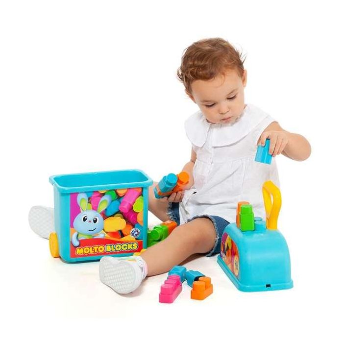 Carrito maleta trolley azul con 20 bloques. 5