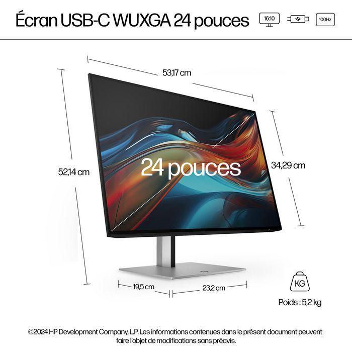 HP 724pu Monitor Series 7 Pro 24 pulgadas WUXGA USB-C, Pantalla 16:10, Precisión de Color y Hub de Productividad 9