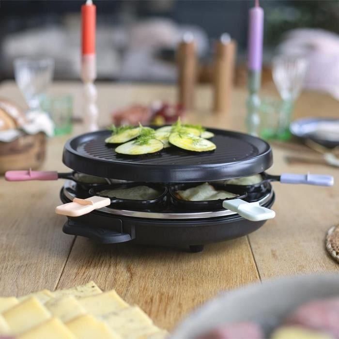Livoo DOC207P Raclette para 6 personas, 800W con grill extraíble, 6 espátulas y 6 ollas para fondue 5