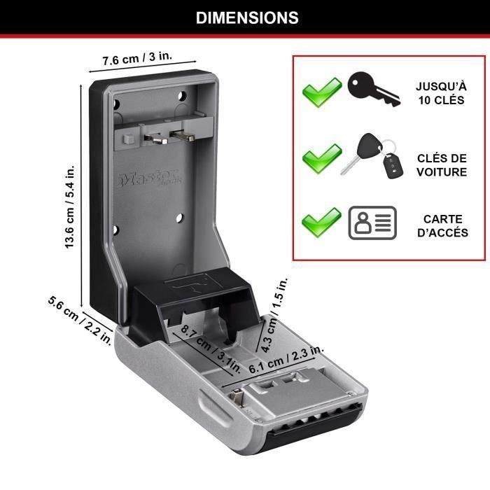 Master Lock MAS3520190945310 Caja de llaves para exterior, Montaje en pared, Gran capacidad, Alta seguridad, 19,6 x 7,6 x 5,6 cm 3