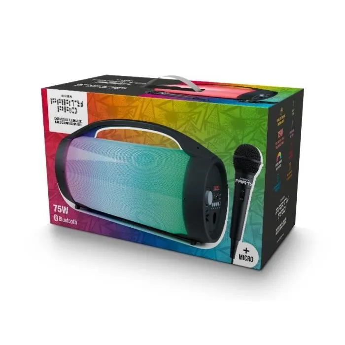 Bigben Interactive PARTYBTPRO Altavoz Bluetooth USB SD AUX IN 38 CM + Micrófono Inalámbrico Efectos de Luz Batería Recargable 75W 5