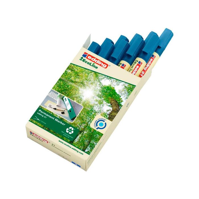 Rotulador Edding 21 Marcador Permanente Ecoline 90% Reciclado Color Azul Punta Redonda 1,5-3 mm Recargable 10 unidades 3