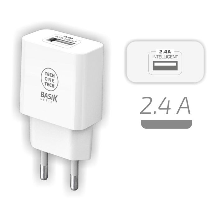 Tech One Tech Cargador BSK USB-A 12W, Carga Rápida 2.4A, Blanco